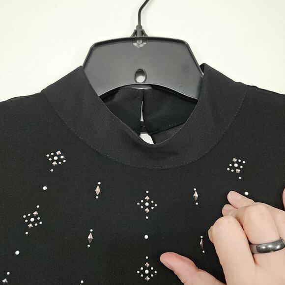 WHBM Womens Cold Shoulder Shift Dress Studded Beads Cocktail Sz Small Mock Neck - Picture 12 of 12